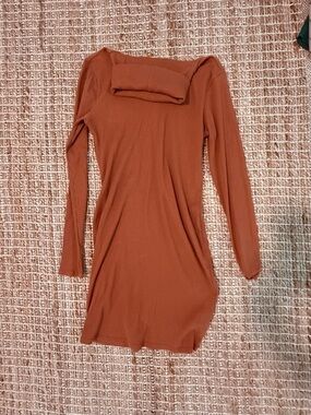 Universal Thread Ribbed Long Sleeve Bodycon Dress - Rust Orange